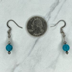 Silver Tone Blue Beaded Dangle Earrings Pierced Pair